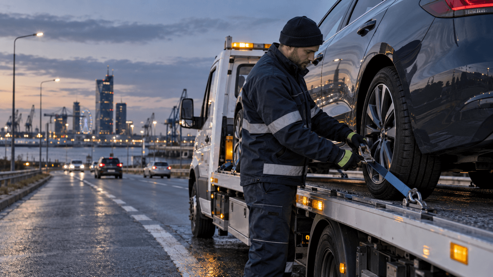 Przygotowanie samochodu do transportu lawetą